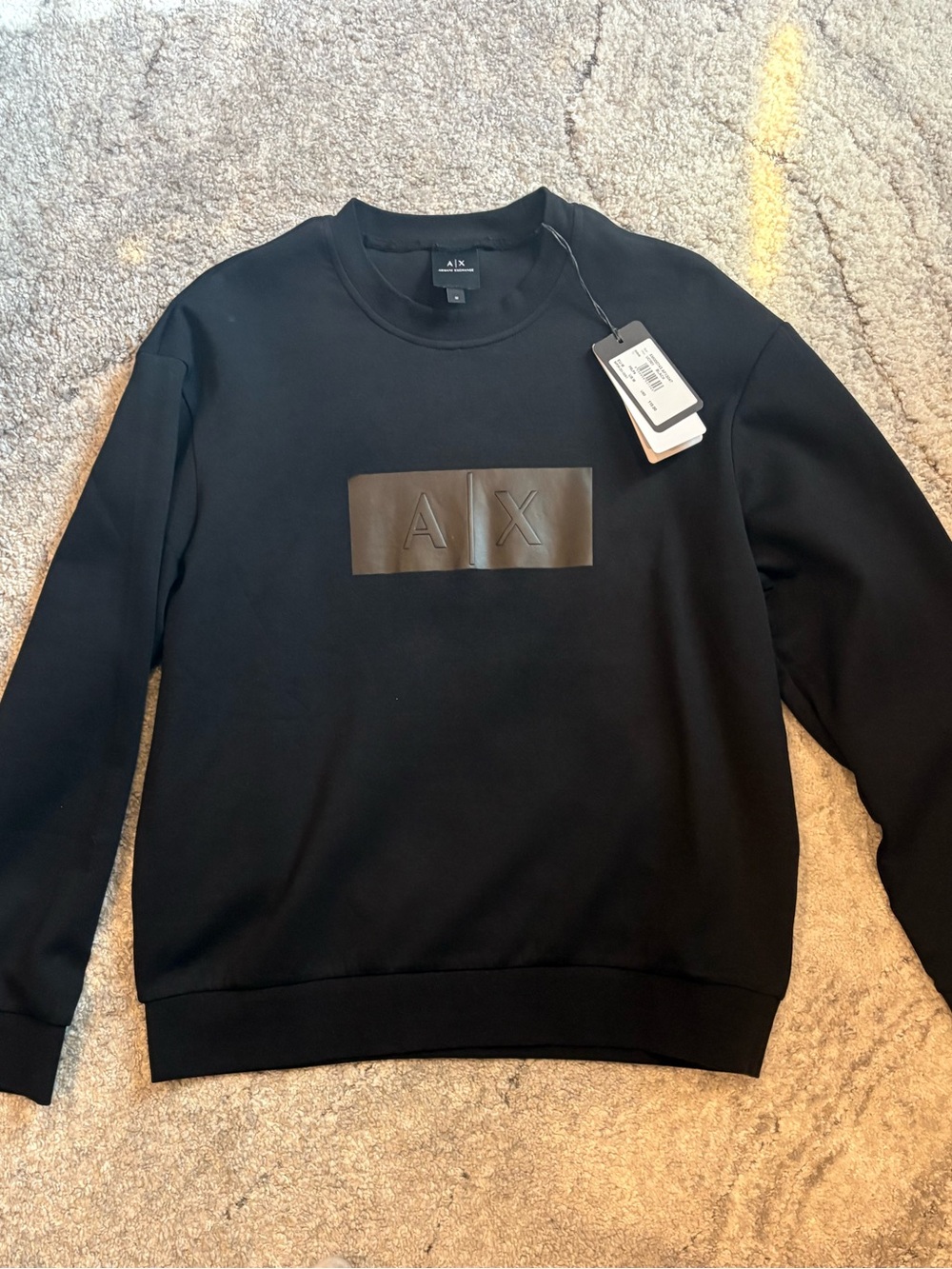 Armani Exchange Black Crewneck with Embossed A|X Panel